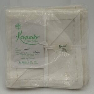 VTG Keepsake Linen Napkins Set 12 NOS Hand Drawn Hem Portugal 12x12"